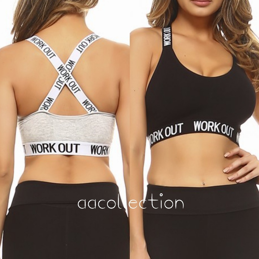 Workout Logo band sports bra activewear padded - Picture 2 of 5